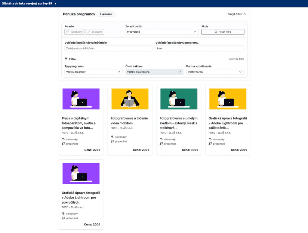 Individuálne vzdelávacie účty, štátny príspevok 200 eur, certifikované kurzy fotografovania